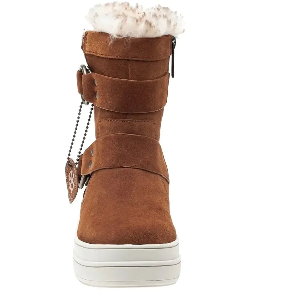 J/Slides NYC Nelly Brown Women Winter Boot Sz 7.5 Suede Faux Fur Waterproof New